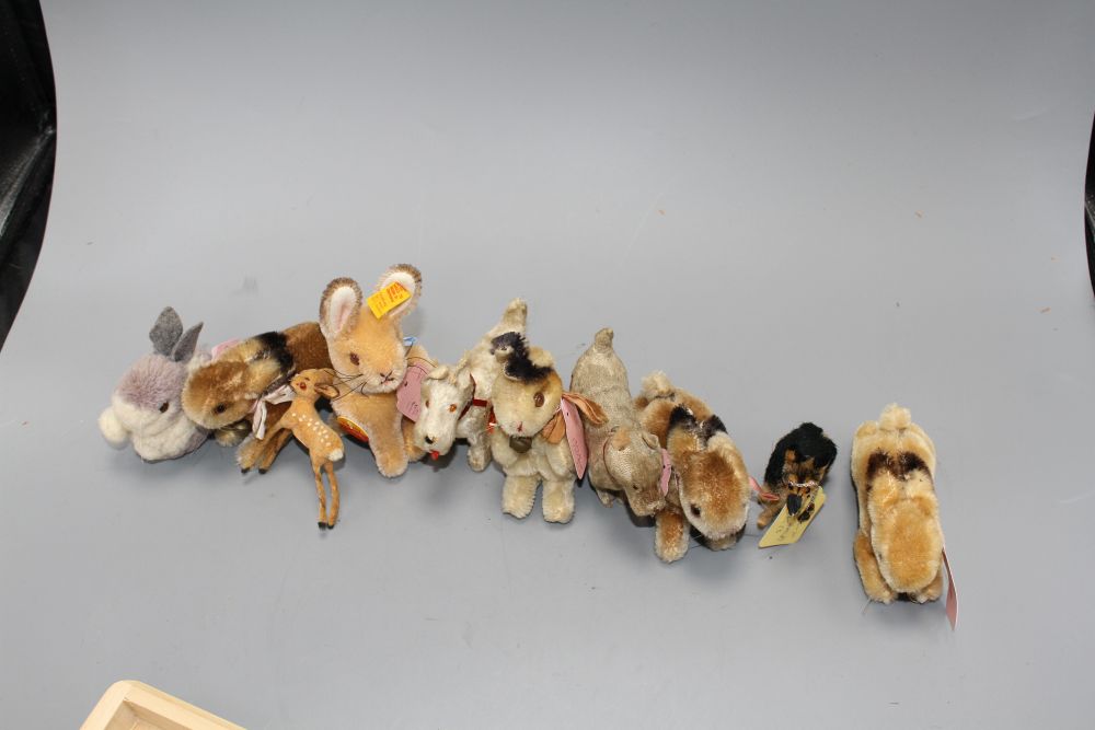 Ten assorted vintage soft toy animals including Steiff